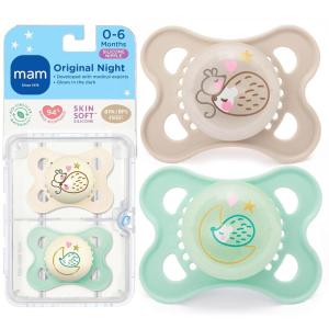 image:imageMAM Original Baby Pacifiers 06 Months Binky for Newborn Babies BPAFree Skin Soft Silicone Nipple Glows in The Dark Developed with Medical Experts 2 Count Made in EuropePale MintCotton