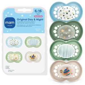 image:imageMAM Original Baby Pacifiers 06 Months Binky for Newborn Babies BPAFree Skin Soft Silicone Nipple Glows in The Dark Developed with Medical Experts 3 Count Made in EuropePepermint Green Cotton Blue Sky