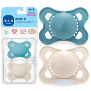 image:imageMAM Original Matte Baby Pacifiers 06 Months Binky for Newborn Babies BPAFree Skin Soft Silicone Nipple Easy to Clean Developed with Medical Experts 2 Count With Sterilizer Case Made in EuropeBlue TealCotton