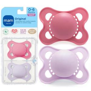 image:imageMAM Original Matte Baby Pacifiers 06 Months Binky for Newborn Babies BPAFree Skin Soft Silicone Nipple Easy to Clean Developed with Medical Experts 2 Count With Sterilizer Case Made in EuropeRose PinkPurple Iris