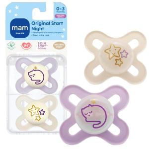 image:imageMAM Original Start Baby Pacifiers 03 Months BPAFree Skin Soft Silicone Nipple Glows in The Dark Developed with Medical Experts Specially for Smaller Newborn Mouths 2 Pk with Sterilizer CasePurple IrisLinen