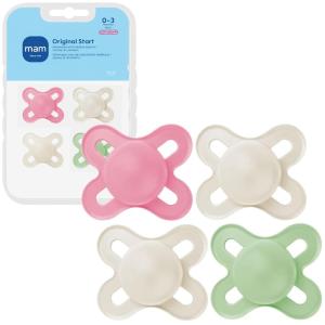 image:imageMAM Original Start Baby Pacifiers 03 Months BPAFree Skin Soft Silicone Nipple Glows in The Dark Developed with Medical Experts Specially for Smaller Newborn Mouths 4 Pk Made in EuropeRose PinkPeppermint GreenLinen