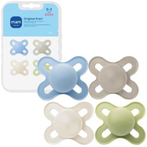 image:imageMAM Original Start Baby Pacifiers 03 Months BPAFree Skin Soft Silicone Nipple Glows in The Dark Developed with Medical Experts Specially for Smaller Newborn Mouths 4 Pk Made in EuropePowder BlueGreen TeaLinenDune