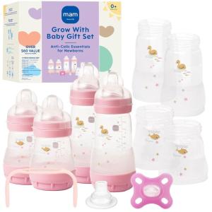 image:imageMAM Grow with Baby AntiColic Bottle Set  4 Easy Start Bottles 5oz amp 9oz with Trainer Handles amp Spout Comfort Newborn Pacifier Extra Bottle Bodies amp Nipples SelfSterilizing Baby Feeding SystemGirl