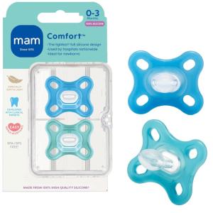 image:imageMAM Comfort Baby Pacifier 03 Months Specially for Smaller Newborn Mouths Lightweight OnePiece BPAFree SiliconeEasy to Clean Best for Breastfed Babies 4 Pk Made in EuropeIce waterSapphire