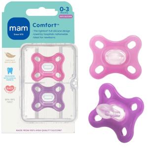 image:imageMAM Comfort Baby Pacifier 03 Months Specially for Smaller Newborn Mouths Lightweight OnePiece BPAFree SiliconeEasy to Clean Best for Breastfed Babies 4 Pk Made in EuropeCherry blossomLavender