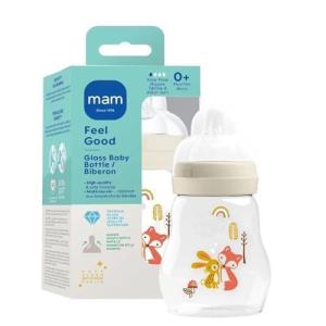 image:imageMAM 6oz Premium Glass Baby Bottle Newborn Wide Neck Slow Flow Breastfeeding Like Silicone Nipple Easy Clean BPA Free 0 Months Easy Switch Between Breast and Bottle 1 Pack UnisexLinen