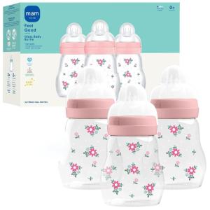 image:imageMAM 6oz Premium Glass Baby Bottle Newborn Wide Neck Slow Flow Breastfeeding Like Silicone Nipple Easy Clean BPA Free 0 Months Easy Switch Between Breast and Bottle 1 Pack UnisexPink Fairy Dust