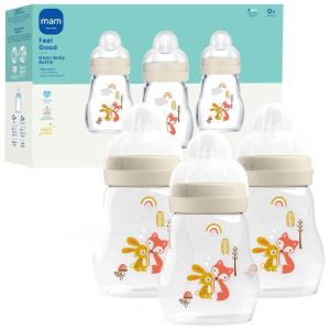 image:imageMAM 6oz Premium Glass Baby Bottle Newborn Wide Neck Slow Flow Breastfeeding Like Silicone Nipple Easy Clean BPA Free 0 Months Easy Switch Between Breast and Bottle 1 Pack UnisexCotton