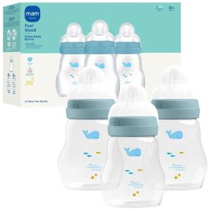 image:imageMAM 6oz Premium Glass Baby Bottle Newborn Wide Neck Slow Flow Breastfeeding Like Silicone Nipple Easy Clean BPA Free 0 Months Easy Switch Between Breast and Bottle 1 Pack UnisexBlue Teal