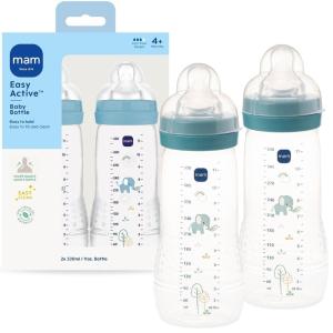 image:imageMAM Easy Active Baby Bottle 2 Pack 11oz BPA Free Fast Flow Silicone Nipple AntiSlip Grip LeakProof 4 Months Blue TealBlue Teal