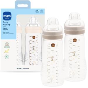 image:imageMAM Easy Active Baby Bottle 2 Pack 11oz BPA Free Fast Flow Silicone Nipple AntiSlip Grip LeakProof 4 Months Blue TealCotton