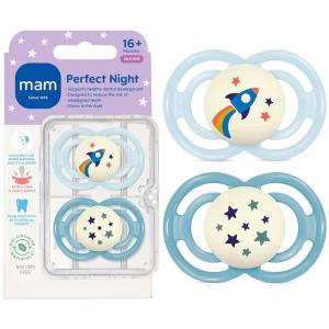 image:imageMAM Perfect Baby Pacifier 16 Months Extra Thin Nipple Developed with Orthodontists Clinically Proven Glows in The Dark BPAFree Silicone Pack of 2 Made in EuropeBlue TealBlue Sky