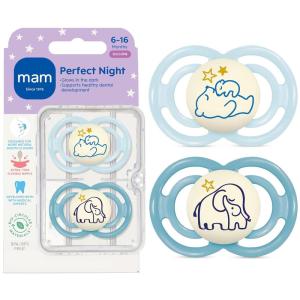 image:imageMAM Perfect Baby Pacifier 616 Months Extra Thin Nipple Developed with Orthodontists Clinically Proven Glows in The Dark BPAFree Silicone Pack of 2 Made in EuropeBlue TealBlue Sky