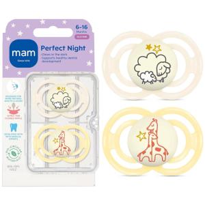 image:imageMAM Perfect Baby Pacifier 616 Months Extra Thin Nipple Developed with Orthodontists Clinically Proven Glows in The Dark BPAFree Silicone Pack of 2 Made in EuropeButter YellowShell