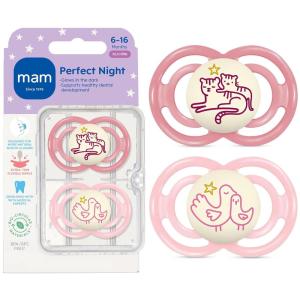 image:imageMAM Perfect Baby Pacifier 616 Months Extra Thin Nipple Developed with Orthodontists Clinically Proven Glows in The Dark BPAFree Silicone Pack of 2 Made in EuropeRose PinkFairy Dust