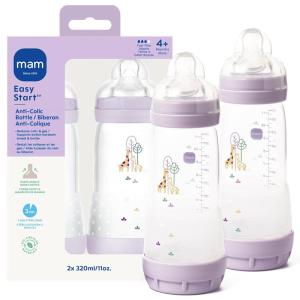 image:imageMAM 11oz Easy Start AntiColic Wide Neck Baby Bottle Fast Flow BreastfeedingLike Nipple Reduces Colic Gas amp Reflux Easy to Clean BPA Free 4 Months Made in Europe 2 PackPurple Iris
