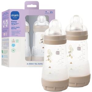 image:imageMAM 9oz Easy Start AntiColic Wide Neck Baby Bottle Medium Flow BreastfeedingLike Nipple Reduces Colic Gas amp Reflux Easy to Clean BPA Free 2 Months Bonus Fast Flow Nipple 4 PackCotton