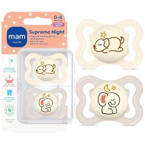 image:imageMAM Supreme Baby Pacifier Newborns 06 Months Developed with Orthodontists Extra Air Flow for Sensitive Skin Glows in The Dark BPAFree Silicone Sterilizer Case Pack of 2 Made in EuropeShellCotton