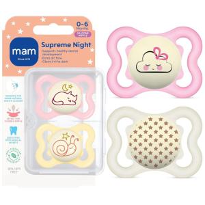 image:imageMAM Supreme Baby Pacifier Newborns 06 Months Developed with Orthodontists Extra Air Flow for Sensitive Skin Glows in The Dark BPAFree Silicone Sterilizer Case Pack of 2 Made in EuropePink