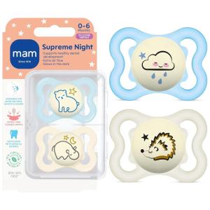 image:imageMAM Supreme Baby Pacifier Newborns 06 Months Developed with Orthodontists Extra Air Flow for Sensitive Skin Glows in The Dark BPAFree Silicone Sterilizer Case Pack of 2 Made in EuropeBlue