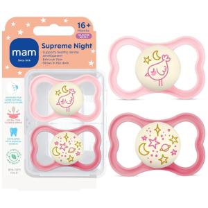 image:imageMAM Supreme Baby Pacifier Newborns 16 Months Developed with Orthodontists Extra Air Flow for Sensitive Skin Glows in The Dark BPAFree Silicone Sterilizer Case Pack of 2 Made in EuropeFairy DustRose Pink