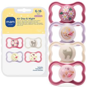 image:imageMAM Air Pacifier for Babies 616 Months Extra Air Flow for Sensitive Skin Glows in The Dark Developed with Medical Experts BPAFree Skin Soft Silicone 4 Count Made in EuropeRose Pink Fairy Dust Purple Iris