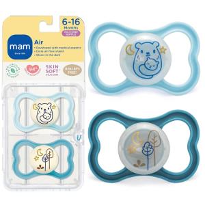 image:imageMAM Air Pacifier for Babies 616 Months Extra Air Flow for Sensitive Skin Glows in The Dark Developed with Medical Experts BPAFree Skin Soft Silicone 4 Count Made in EuropeSky  Iris