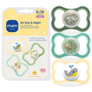 image:imageMAM Air Pacifier for Babies 616 Months Extra Air Flow for Sensitive Skin Glows in The Dark Developed with Medical Experts BPAFree Skin Soft Silicone 4 Count Made in EuropeCotton  Sky