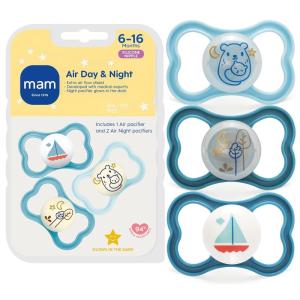 image:imageMAM Air Pacifier for Babies 616 Months Extra Air Flow for Sensitive Skin Glows in The Dark Developed with Medical Experts BPAFree Skin Soft Silicone 4 Count Made in EuropeTeal  Iris  Sky