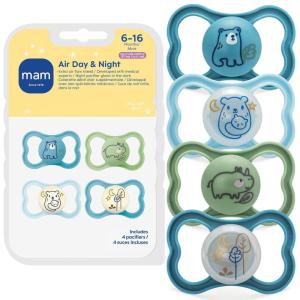 image:imageMAM Air Pacifier for Babies 616 Months Extra Air Flow for Sensitive Skin Glows in The Dark Developed with Medical Experts BPAFree Skin Soft Silicone 4 Count Made in EuropeBlue TealPeppermint GreenBlue Sky