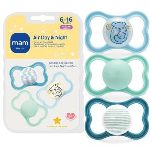 image:imageMAM Air Pacifier for Babies 616 Months Extra Air Flow for Sensitive Skin Glows in The Dark Developed with Medical Experts BPAFree Skin Soft Silicone 4 Count Made in EuropePale Mint  Cotton  Sky