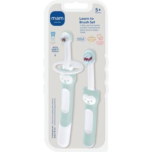 image:imageMAM Baby Toothbrush Training Brush 5 Months  Extra Soft Infant Toothbrush with Safety Shield Small Rounded Head for First Teeth amp Gums Indicator Bristles Non Slip Handle BPA Free 2 PackBlue