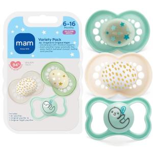 image:imageMAM Variety Pack Baby Pacifier Includes 3 Types of Pacifiers Nipple Shape Helps Promote Healthy Oral Development 3 Pack 616 Months UnisexOpaque  Ivory White  Linen