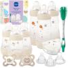 image:imageMAM Newborn Essentials AntiColic Baby Bottle amp Pacifier Set 6 Easy Start Bottles 5oz amp 9oz 8 SkinSoft Nipples SlowXFast Flow  SelfSterilizing Glow in The Dark Pacifiers amp BrushShell