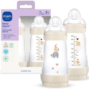 image:imageMAM 9oz Easy Start AntiColic Wide Neck Vented Baby Bottle Medium Flow BreastfeedingLike Nipple Reduces Colic Gas amp Reflux Easy to Clean BPA Free 2 Months Made in Europe 2 Pack Unisex