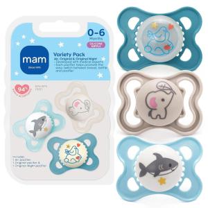 image:imageMAM Variety Pack Baby Pacifier Includes 3 Types of Pacifiers Nipple Shape Helps Promote Healthy Oral Development 3 Pack 06 Months GirlBlue TealBlue SkyCotton
