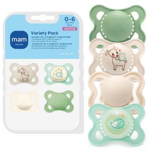 image:imageMAM Variety Pack Baby Pacifier Includes 3 Types of Pacifiers Nipple Shape Helps Promote Healthy Oral Development 3 Pack 06 Months GirlCotton  Linen  Green