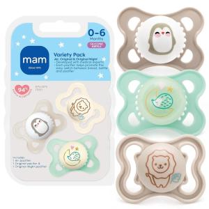 image:imageMAM Variety Pack Baby Pacifier Includes 3 Types of Pacifiers Nipple Shape Helps Promote Healthy Oral Development 3 Pack 06 Months GirlPale MintCottonShell