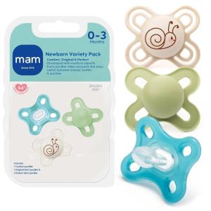 image:imageMAM Variety Pack Baby Pacifier Includes 3 Types of Pacifiers Nipple Shape Helps Promote Healthy Oral Development 3 Pack 06 Months GirlPeppermint Green Ice WaterCotton
