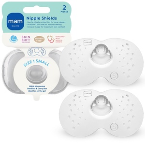 image:imageMAM Nipple Shields for Breastfeeding Medium 20mm  Ultra Thin Silicone Shield for Latch Assist Protects Sore or Flat Nipples SkinSoft Surface Sterilizing Case Included BPA Free 2 Pack17mm