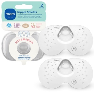 image:imageMAM Nipple Shields for Breastfeeding Medium 20mm  Ultra Thin Silicone Shield for Latch Assist Protects Sore or Flat Nipples SkinSoft Surface Sterilizing Case Included BPA Free 2 Pack20mm